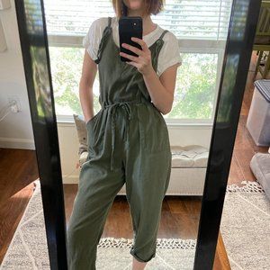Green Linen Utility Jumpsuit